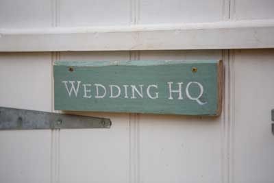 Wedding HQ sign on a door