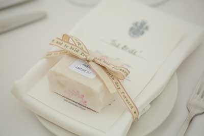 wedding place setting including a bar of soap